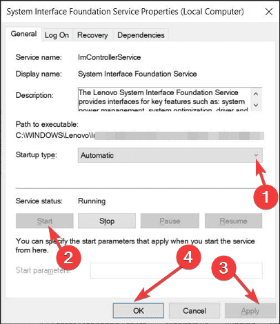 Свойства службы SIF с выбором автоматического запуска