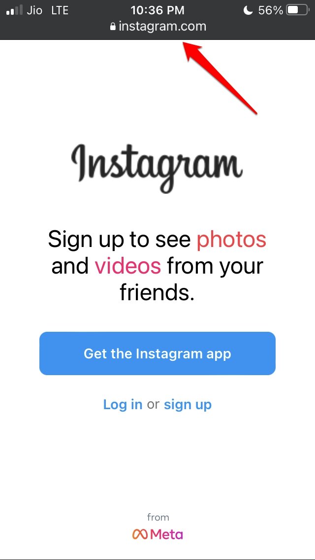 iPhoneのブラウザでInstagramウェブ版を表示する画面