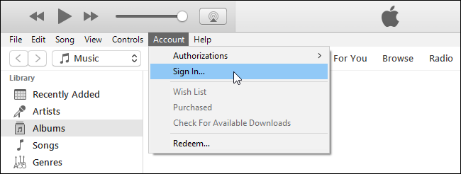 iTunes: меню учётной записи и покупки