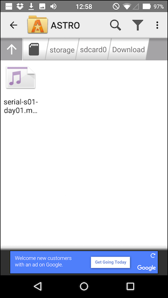 Файловый менеджер Android: выделение подкаста для перемещения