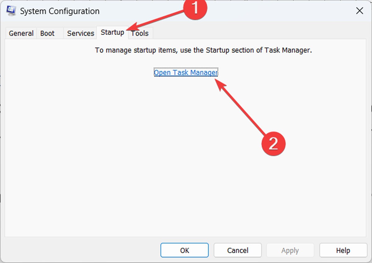 Опция «Открыть Диспетчер задач» в конфигурации системы