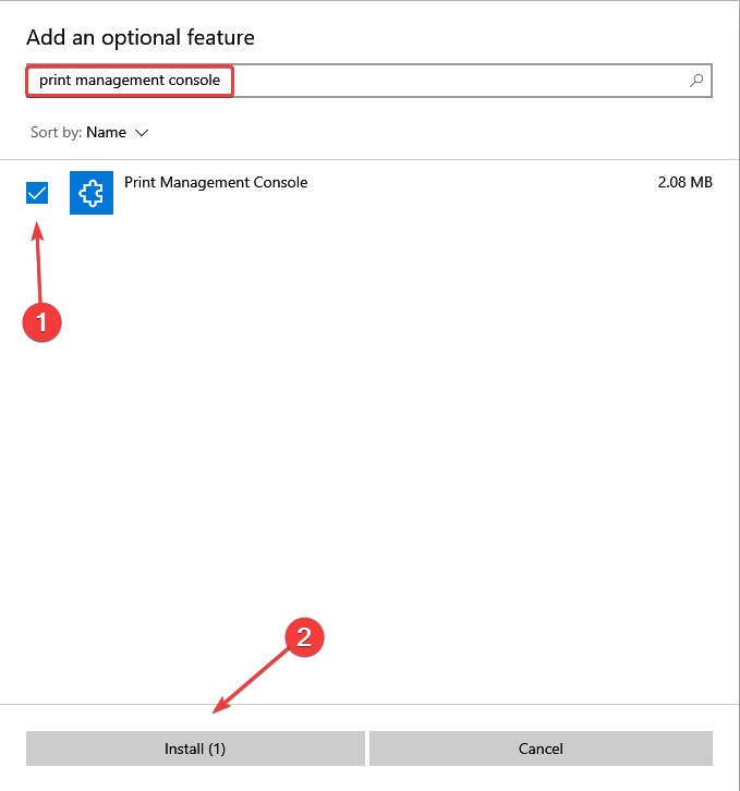 список опциональных компонентов — Print Management Console