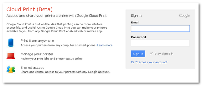 Страница авторизации Google для добавления принтеров