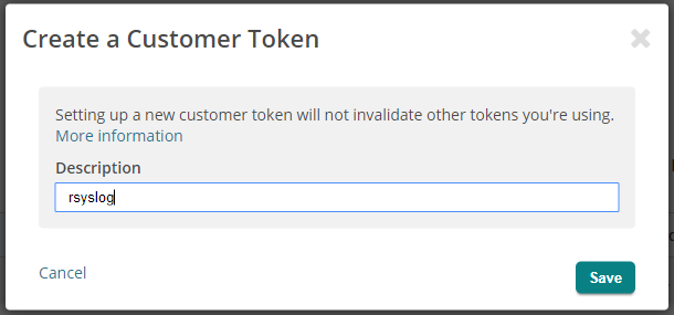 Форма добавления описания к customer token в Loggly