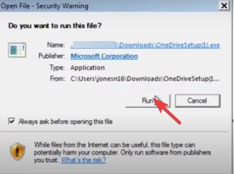 Запуск установщика OneDrive в проводнике Windows