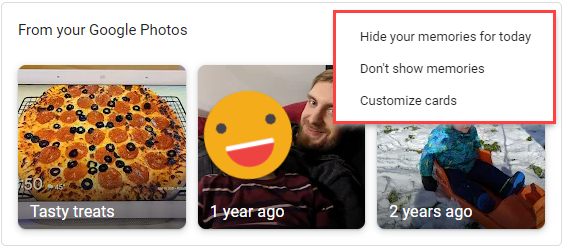 Меню настроек карточки воспоминаний