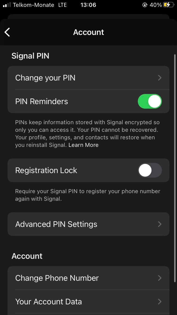 Отключение напоминаний PIN в Signal