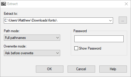 Диалог извлечения в 7-Zip