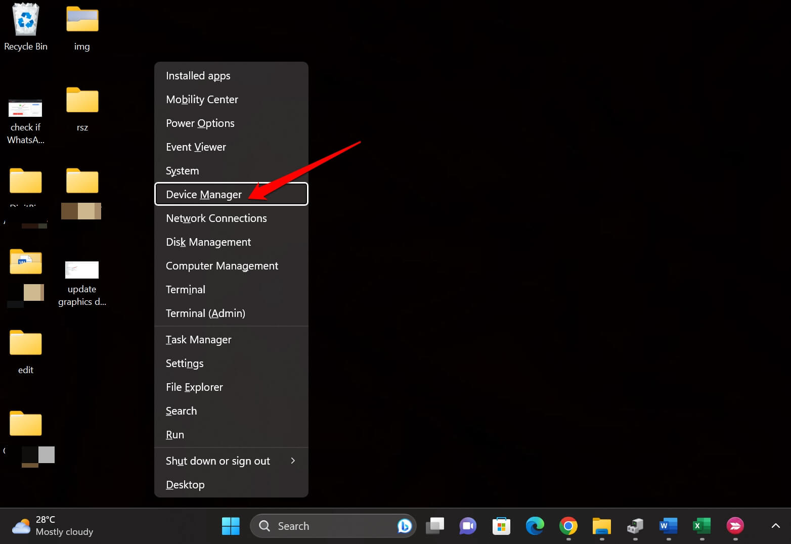 open Windows device manager