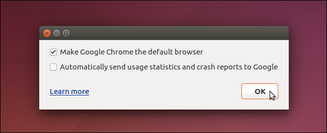 Диалог: сделать Chrome браузером по умолчанию и отправлять отчёты