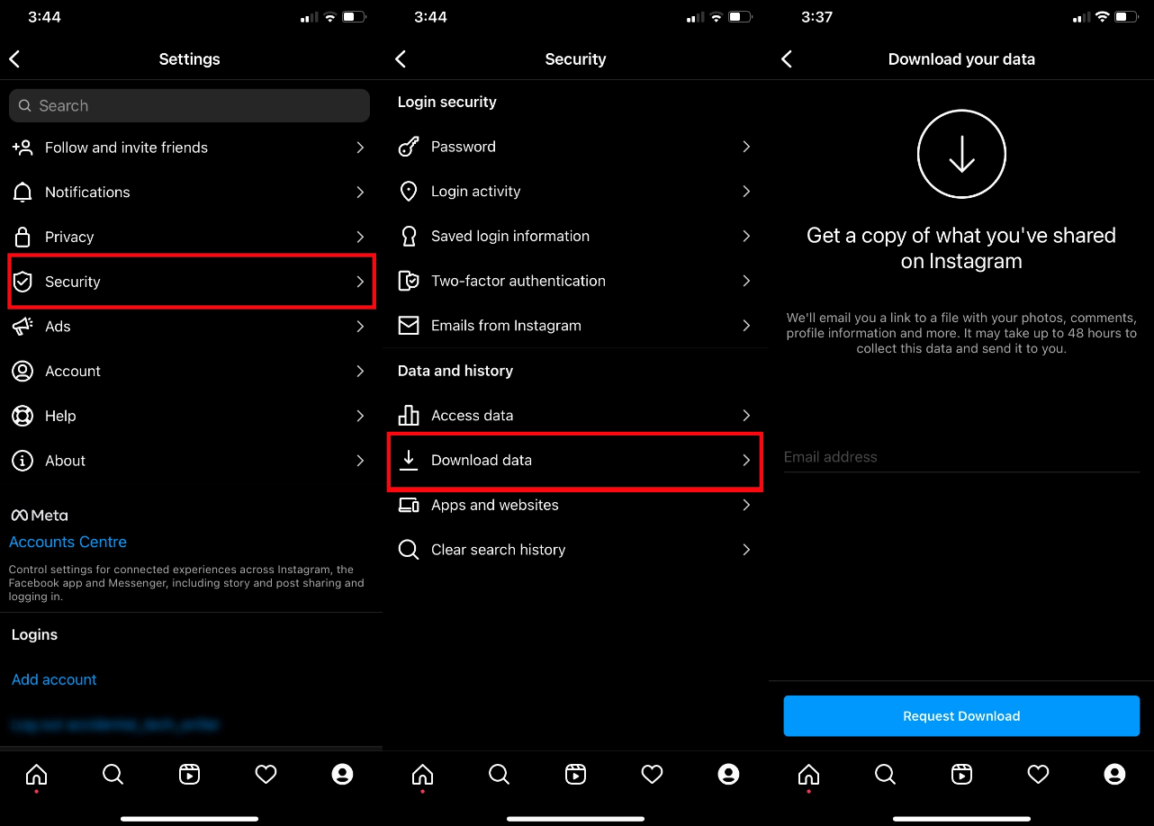 Инструкция по скачиванию данных Instagram