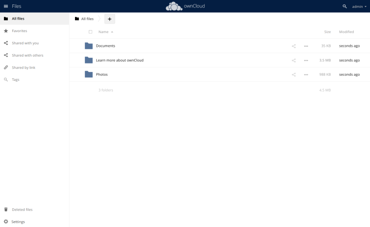 Панель управления ownCloud