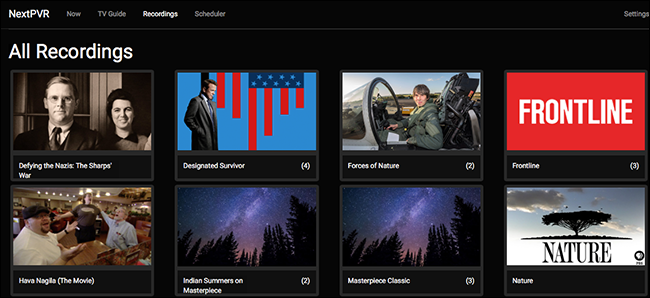 Список записей в веб UI NextPVR