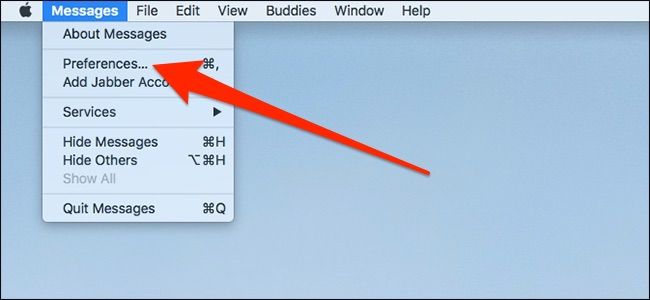 Окно приложения Сообщения на macOS и меню Настройки