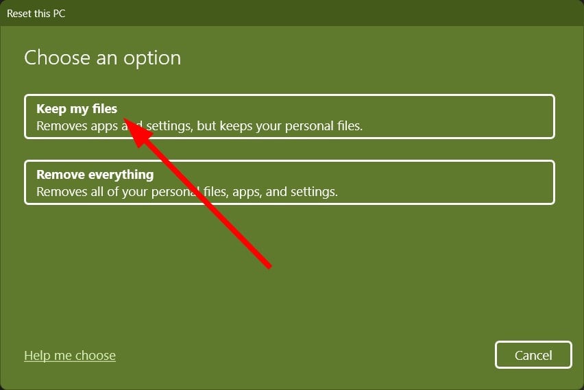 Опция Keep my files при сбросе Windows
