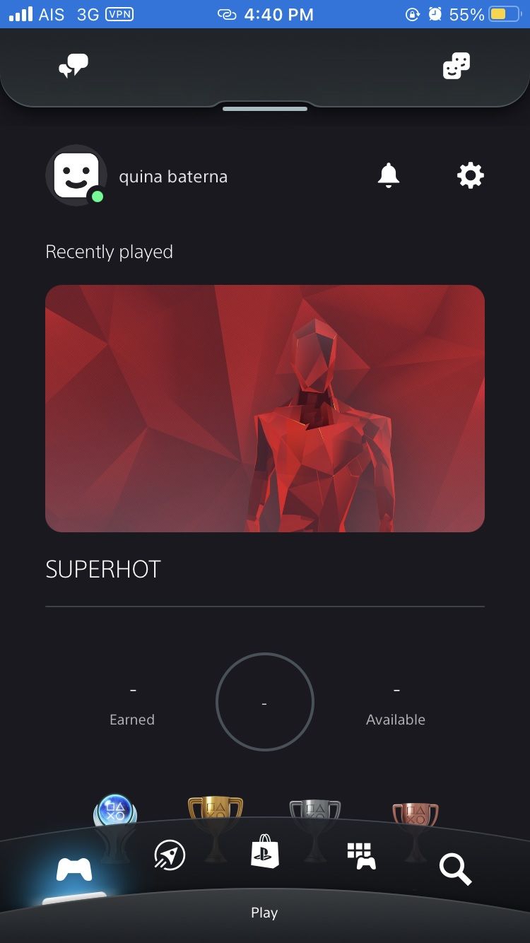 Экран мобильного приложения PlayStation с профилем пользователя
