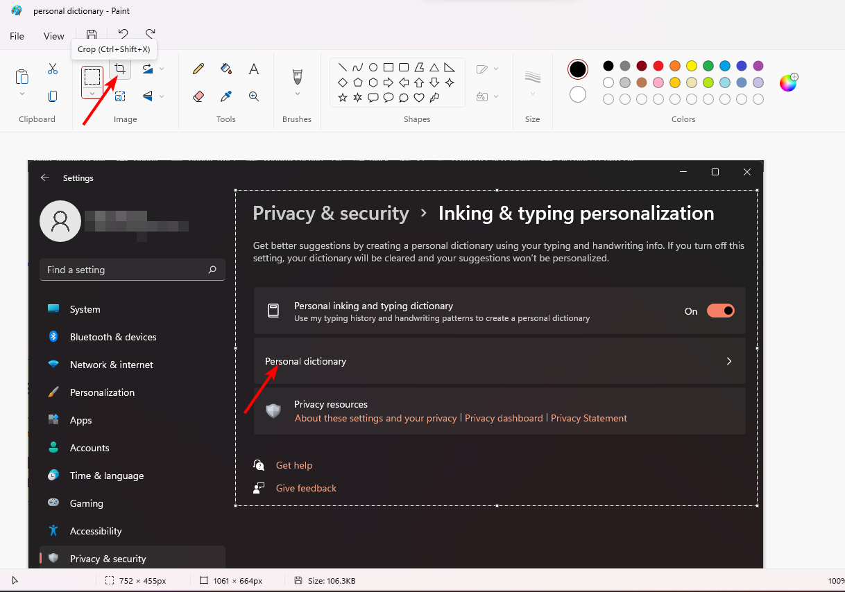 Кнопка Обрезать в Paint