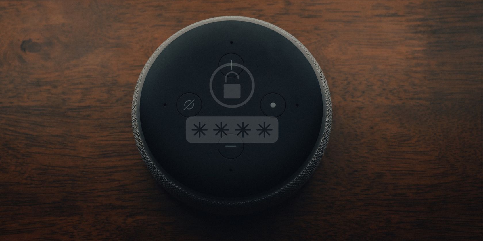 крупный план сверху колонки Alexa со значком PIN спереди