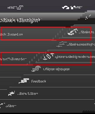 Включение опции «Shake to switch» и предупреждение о поддержке на некоторых телефонах