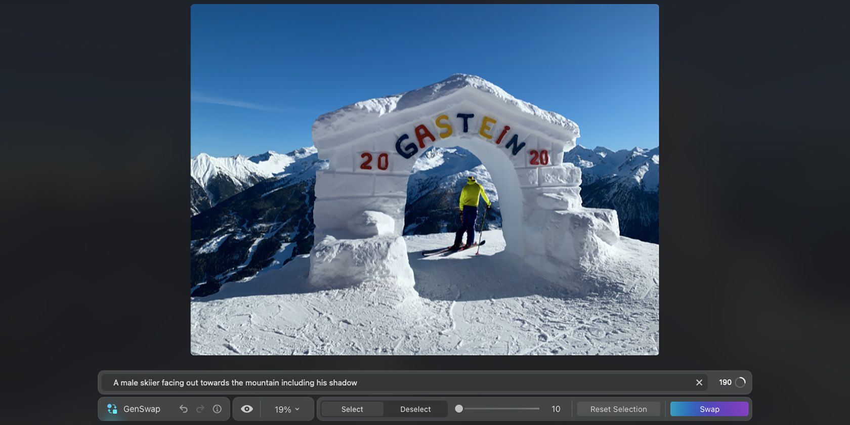 Генерация изображения: лыжник на снежной горе