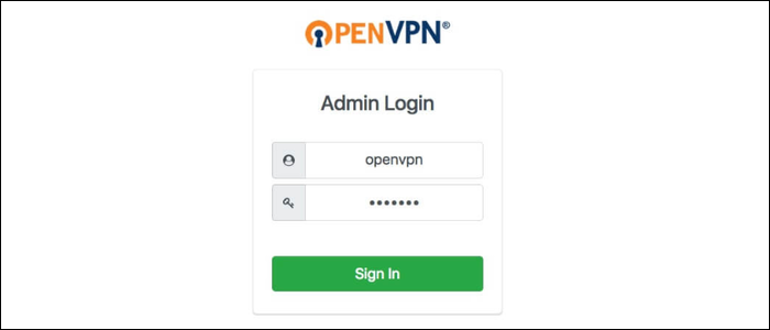 Вход в админку OpenVPN — введите имя пользователя openvpn и установленные пароль