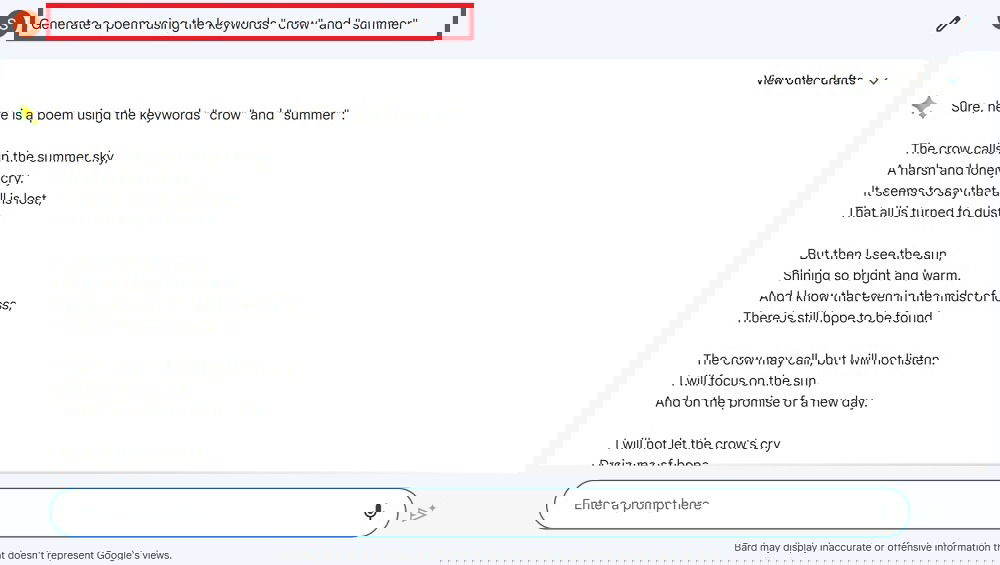 Know the keywords? Generate a poem using Bard.