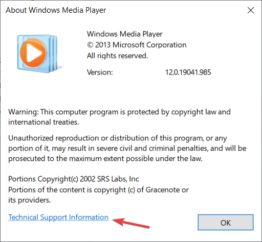 Кнопка 'Техническая информация' в Windows Media Player