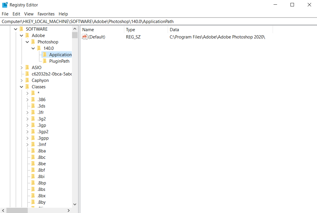 редактор реестра regedit