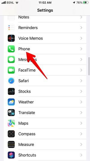 iPhone: раздел Телефон в настройках