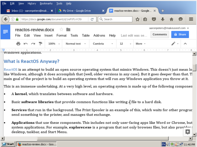 reactos review firefox googledoc