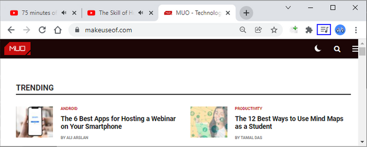 Иконка Media Control в панели инструментов Chrome