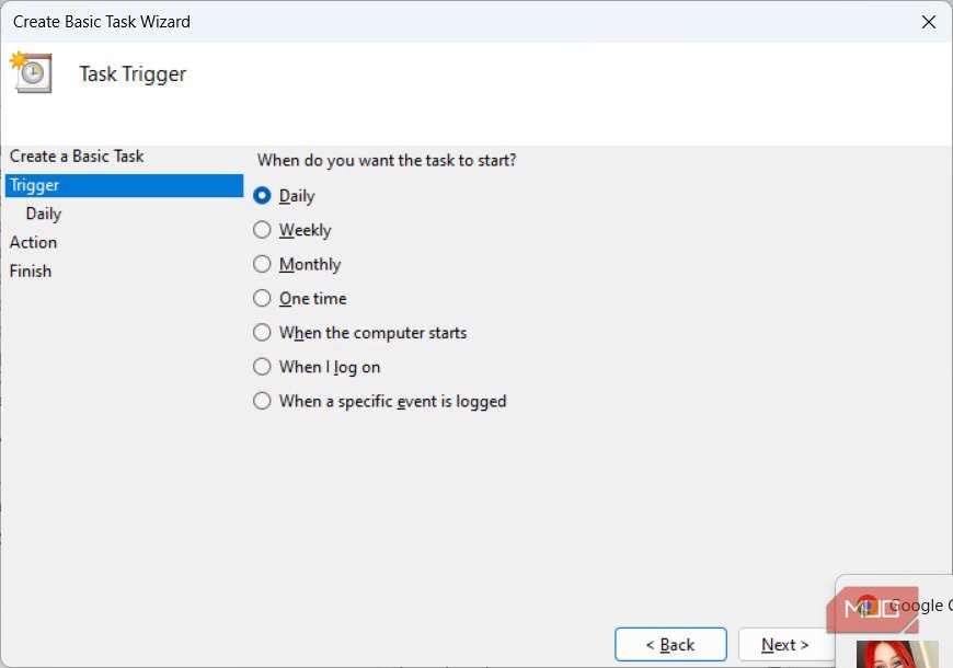 Выбор триггера в Планировщике заданий