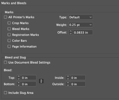 Настройки меток и обрезов.