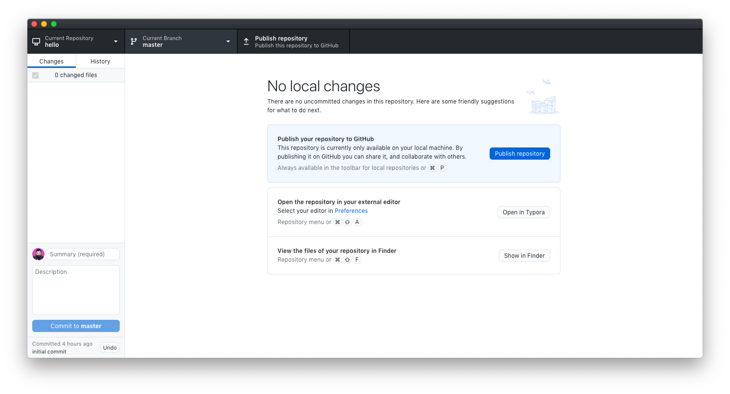 Скриншот GitHub Desktop с кнопкой текущей ветки