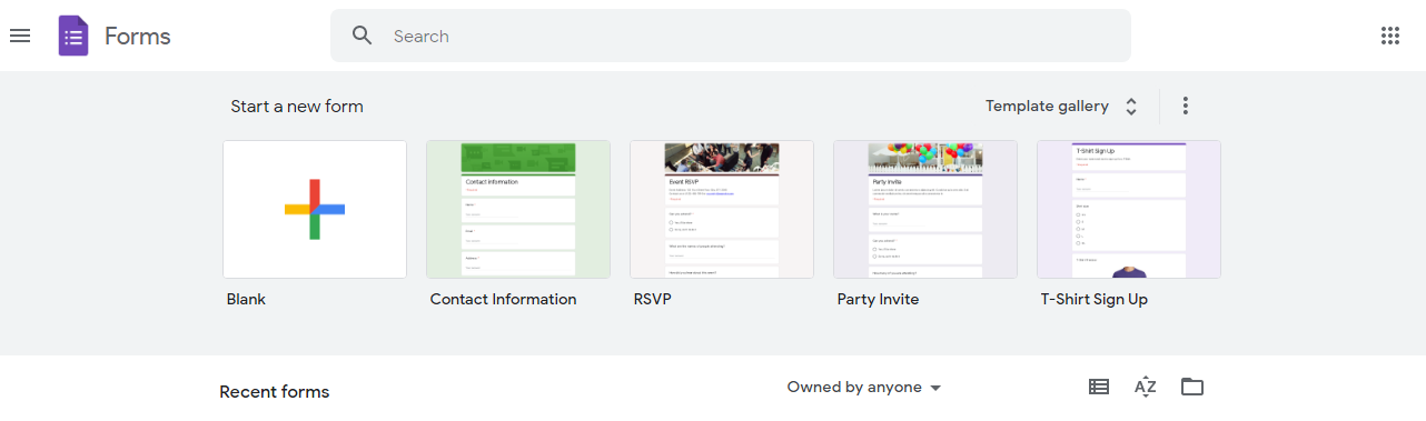 Галерея шаблонов Google Forms