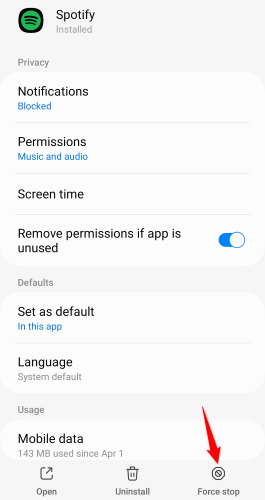 Нажмите «Принудительная остановка».