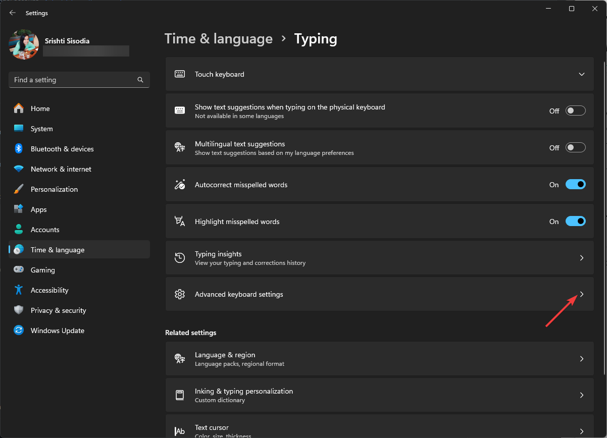Advanced keyboard settings