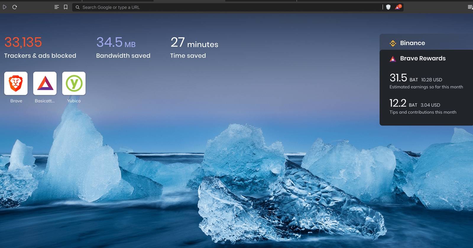 Brave browser home screen.