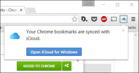 Расширение iCloud Bookmarks в правом верхнем углу Chrome