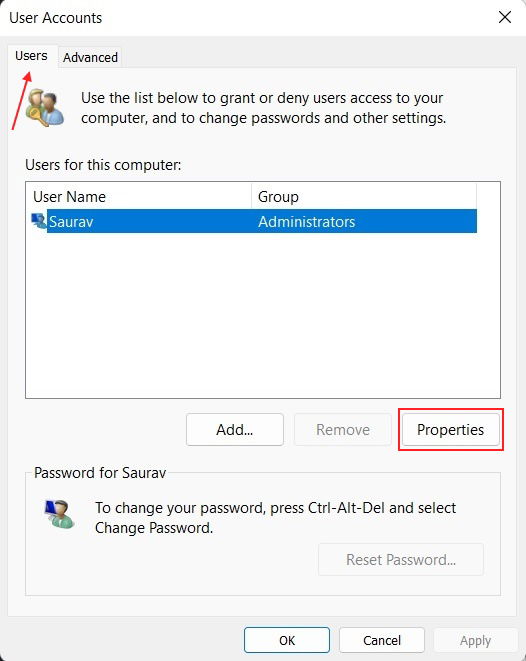 Свойства пользователя в netplwiz