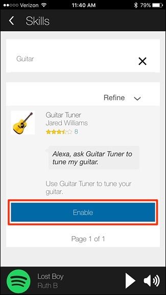 Кнопка Enable для Skill Guitar Tuner