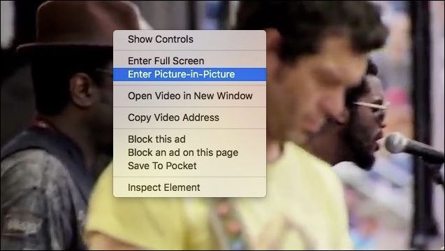 Второй правый клик для доступа к Enter Picture in Picture в Safari