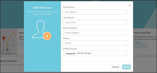 Форма для добавления пользователя: имя, email, телефон в веб‑интерфейсе Abode