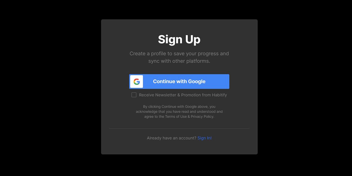 Пошаговое изображение регистрации в Habitify