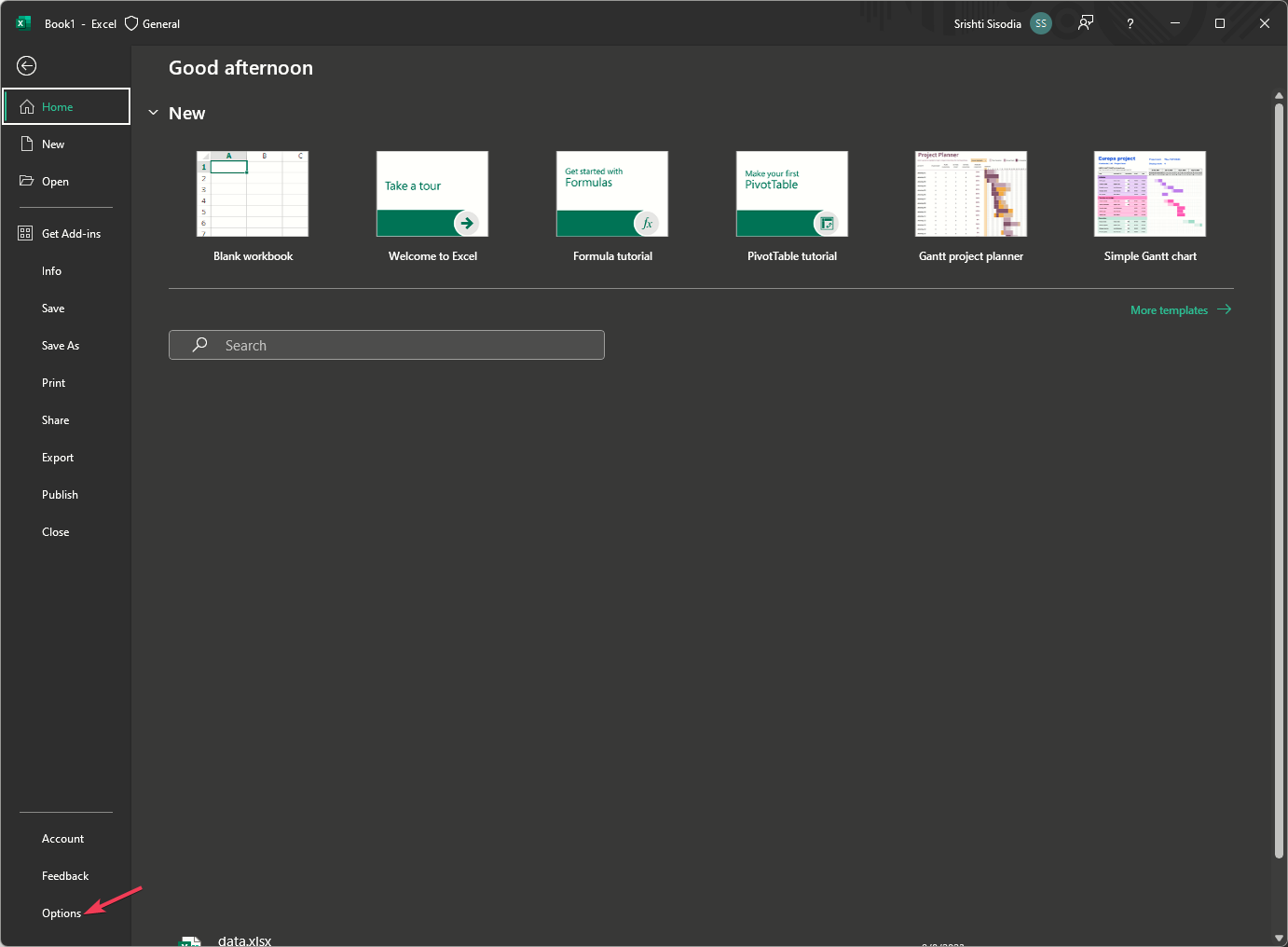 Параметры Excel
