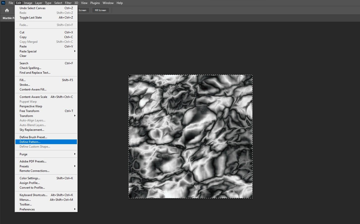 меню Define Pattern