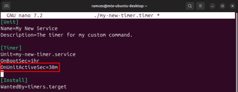 Выделенная секция [Timer] в файле таймера.