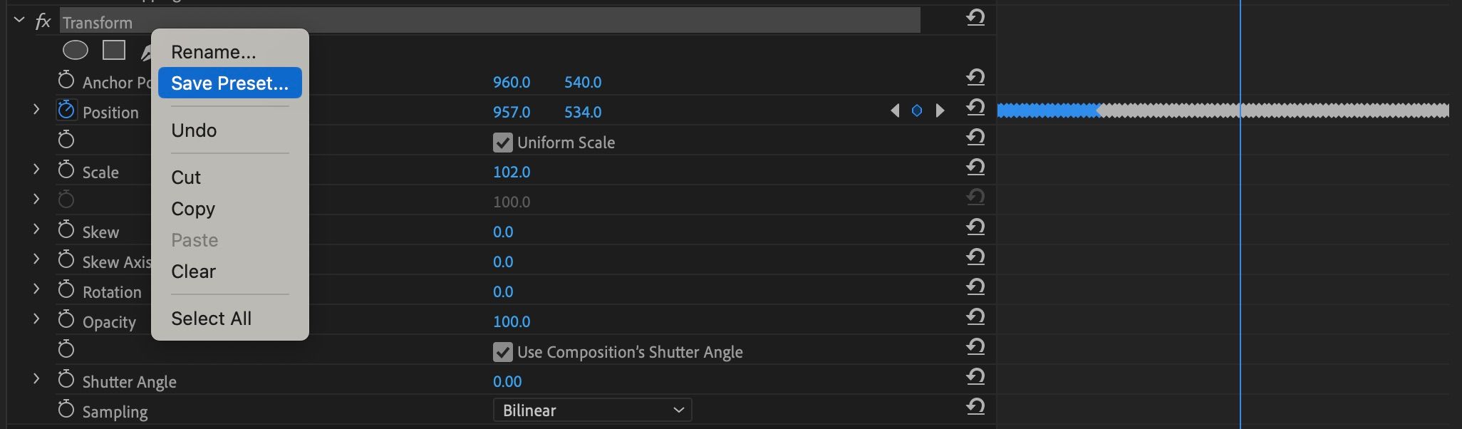 Сохранение пресета в Premiere Pro