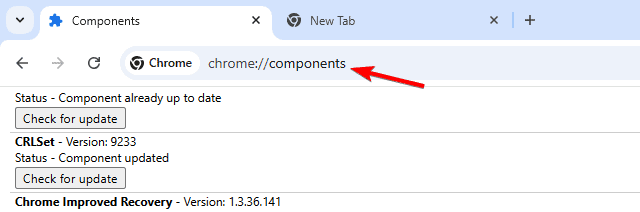 Страница chrome://components в браузере Chrome