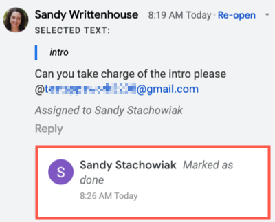 Просмотр истории комментариев и отметки о завершении задачи